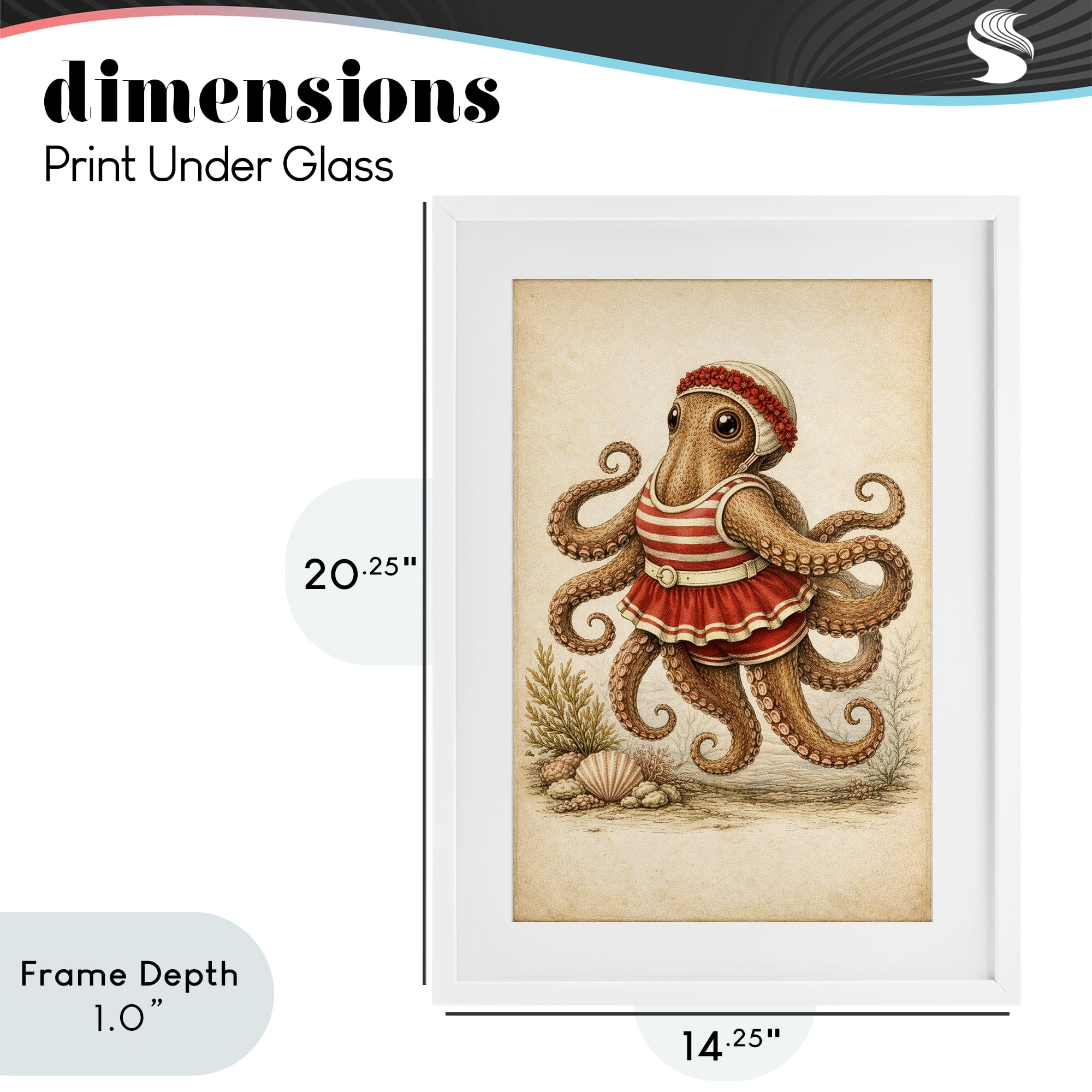 Stupell Industries Octopus of Maritime Bathing Society White Framed Print Under Glass, design by Grotto Studios