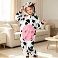 thumbnail image 4 of Matching Family Cow Print Hooded One Piece Soft Flannel Zipper Jumpsuit Loungewear Sleepwear for Mom and Child, 4 of 6