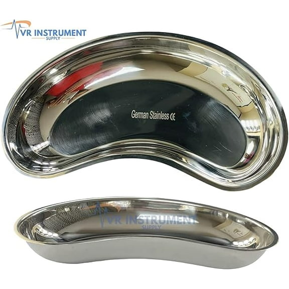 VR Instrument Supply Kidney Tray 12" Reusable Metal Kidney Dish Kidney Shaped Emesis Basin German Stainless CE