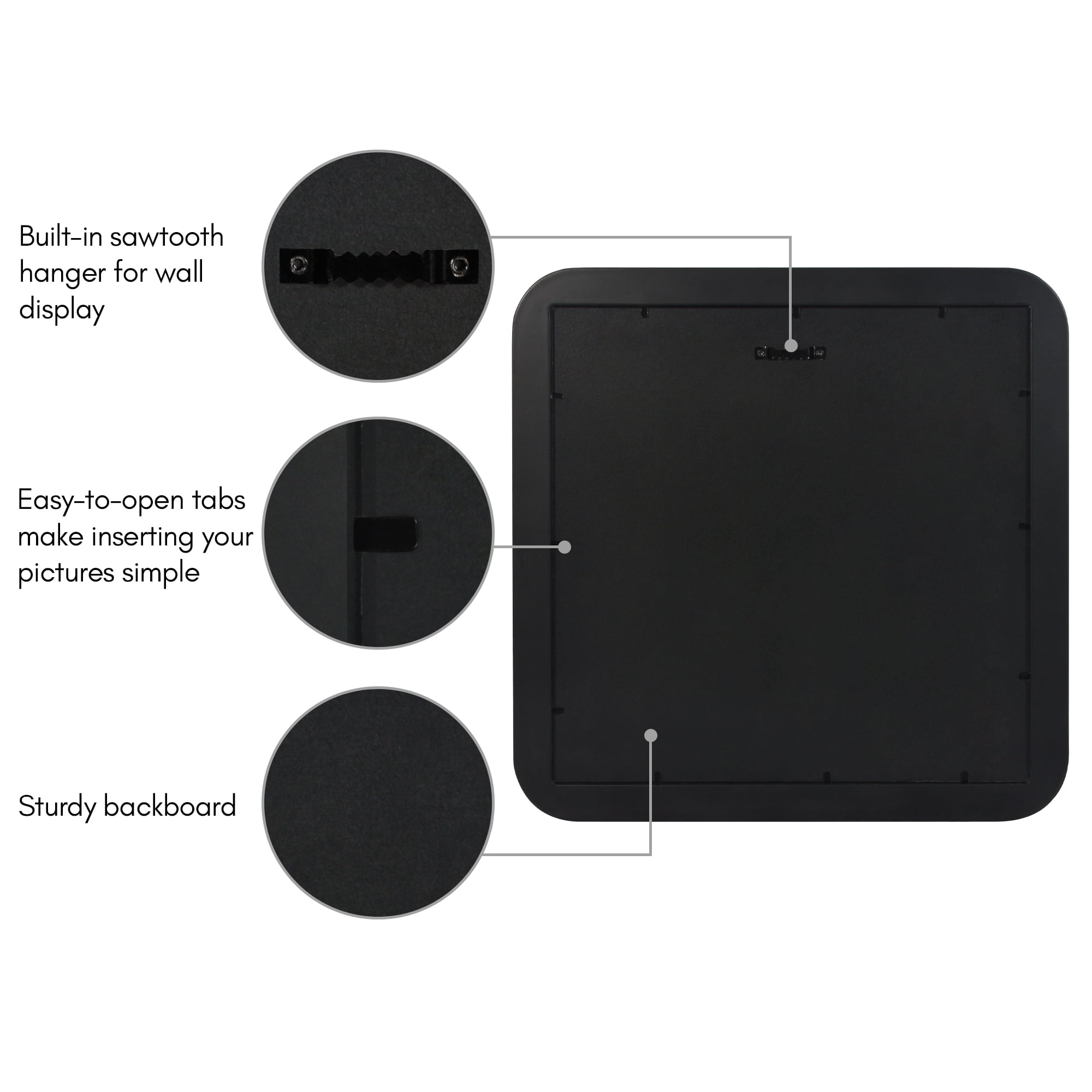 Americanflat 12x12 Picture Frame with Shatter-Resistant Glass with 8x8 Mat Round Corner Molding Mod - Black