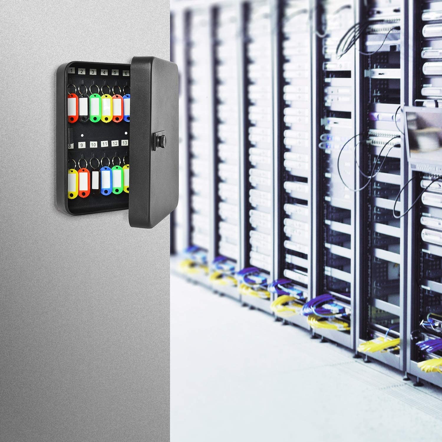 28 Key Cabinet Wall Mount, Steel Key Box Wall Mount with Code, Combination Lock Box with Code, Featuring Hooks and Tags