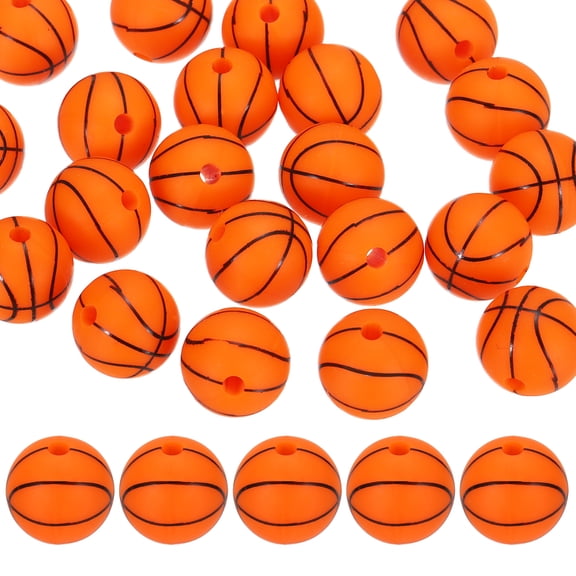 25-Pack Sports Ball Beads 12mm Orange Red Round Loose Rubber Basketball Beads for DIY Crafts/Bracelet/Necklace