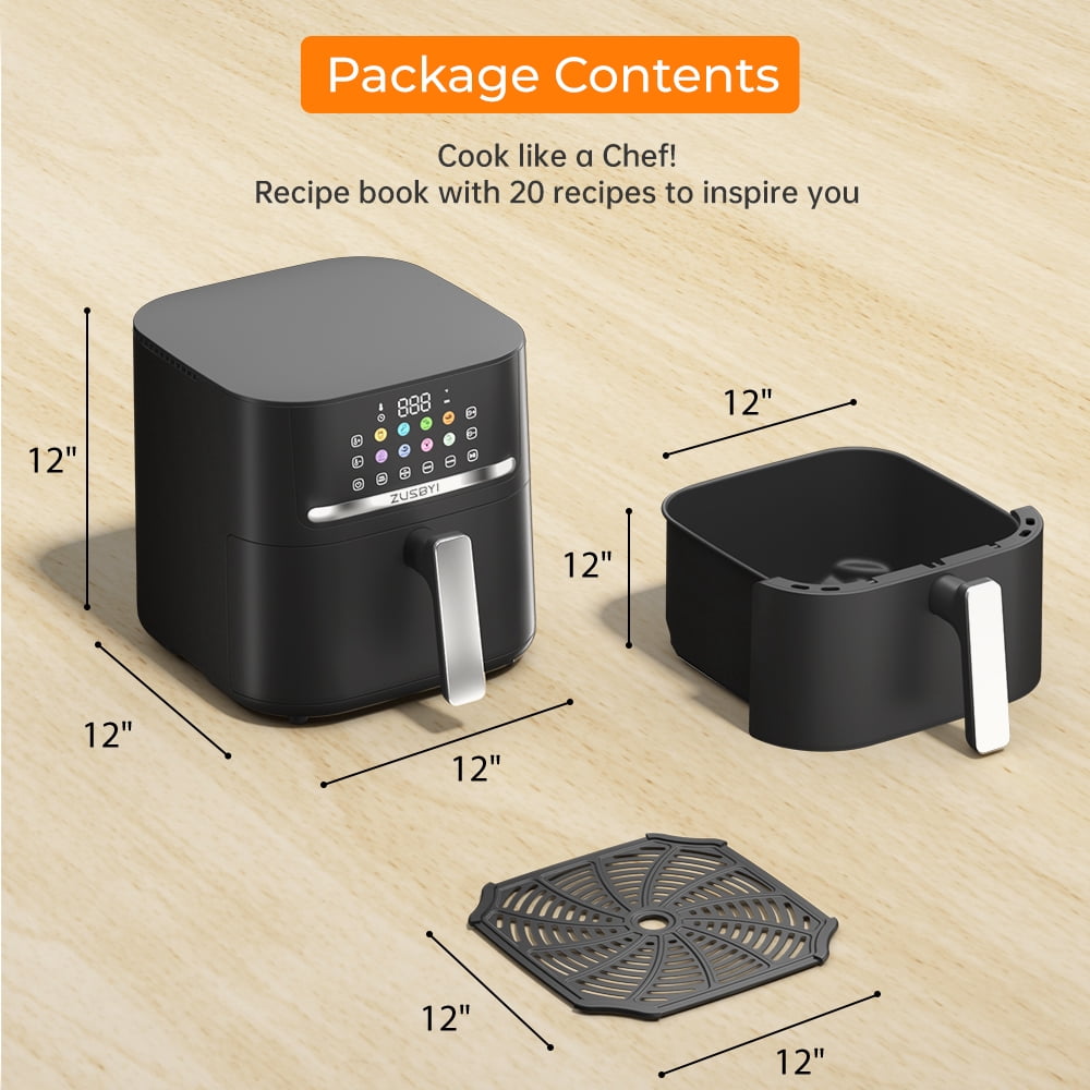 Air Fryer, ZUSBYI 6.5QT Air Fryer Oven With Smart Coloful Screen, 10 in 1 Customizable Functions, 1-Touch Digital Display Large Air fryer, Shake Reminder, Up to 450°F, Nonstick Dishwasher-Safe Basket