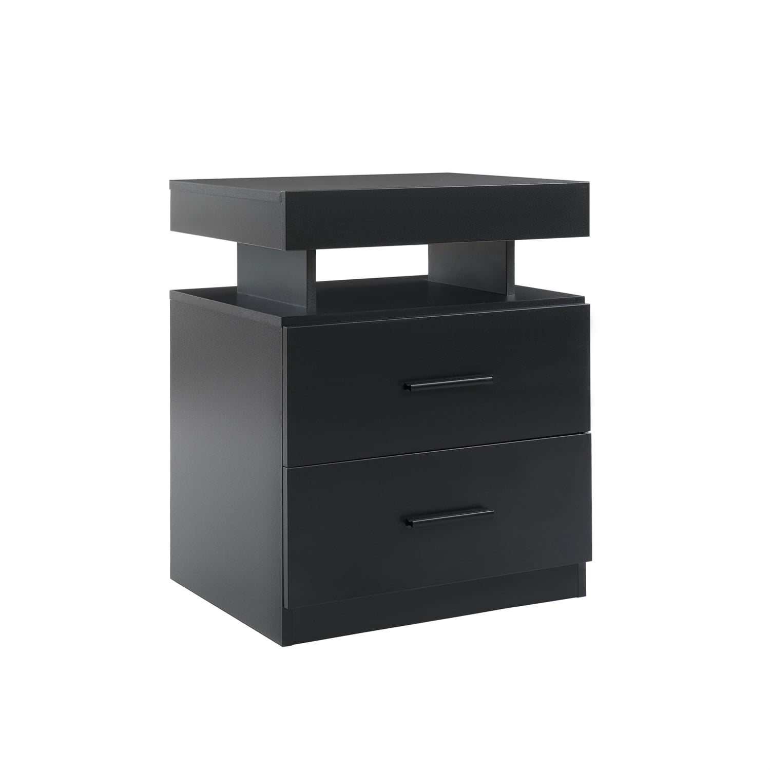 Hommoo Smart RGB LED Nightstand with App & Remote Control, Modern Bedside Table with 2 Fabric Drawers, Particle Board Construction, Black