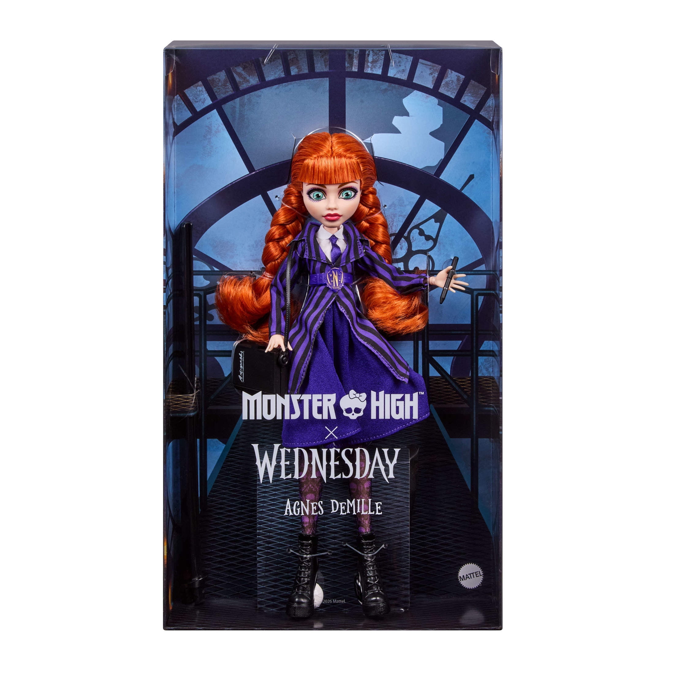 Monster High x Wednesday Collectible Doll, Agnes DeMille with Purple Uniform and Accessories