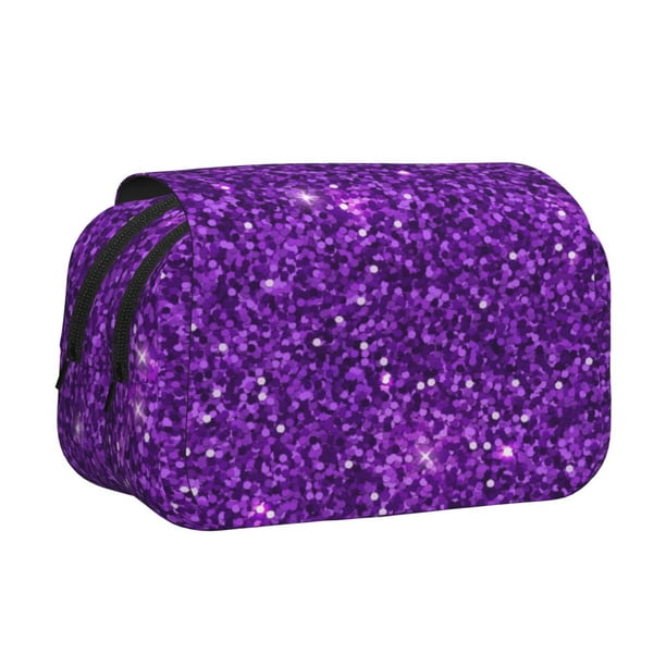 Disketp Purple Glitter Estuche de Lápices de Doble Capa con Tapa Abatible y Cremallera, Organizador Escolar para Adolescentes y Adultos