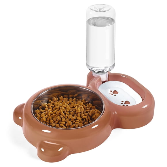 Set de cuencos para comida y agua para mascotas con dispensador de agua, color marrón