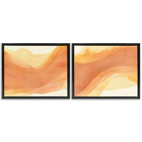 Stupell Industries Curving Orange Waves Abstract Painting Black Floater Framed Canvas Art Print Wall Art, 21 x 17, Set of 2