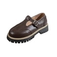thumbnail image 2 of Women's T-Strap Mary Jane Shoes Spring Summer Round Toe Non-Slip Chunky Heel Loafers Cute Breathable Dressy Cosplay Party Dress Shoes Brown 7, 2 of 9