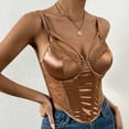 thumbnail image 6 of Elainilye Fashion Corset Tops for Women Solid Color Sexy Sleeveless Corset Bustier Corset Tank Tops Slim Sling Shapewear,Brown, 6 of 7