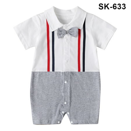 

Baby Boys Summer Gentleman Romper Jumpsuit Wedding Outfit with Bow Tie Short Sleeves Romper Jumpsuit Wedding Outfit Toddler Infant Baby Boys Summer Gentleman with Bow Tie 59cm SK-633