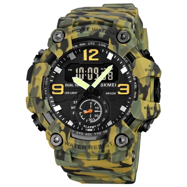 Herunwer Men's Digital Camo Sport Watch, LED Backlight, Water Resistant with Alarm and Stopwatch