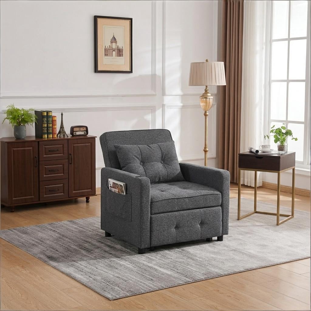 Howcool 3-in-1 Sleeper Chair Convertible Pull Out Bed Adjustable Armchair Sofa Bed with USB & Side Pocket