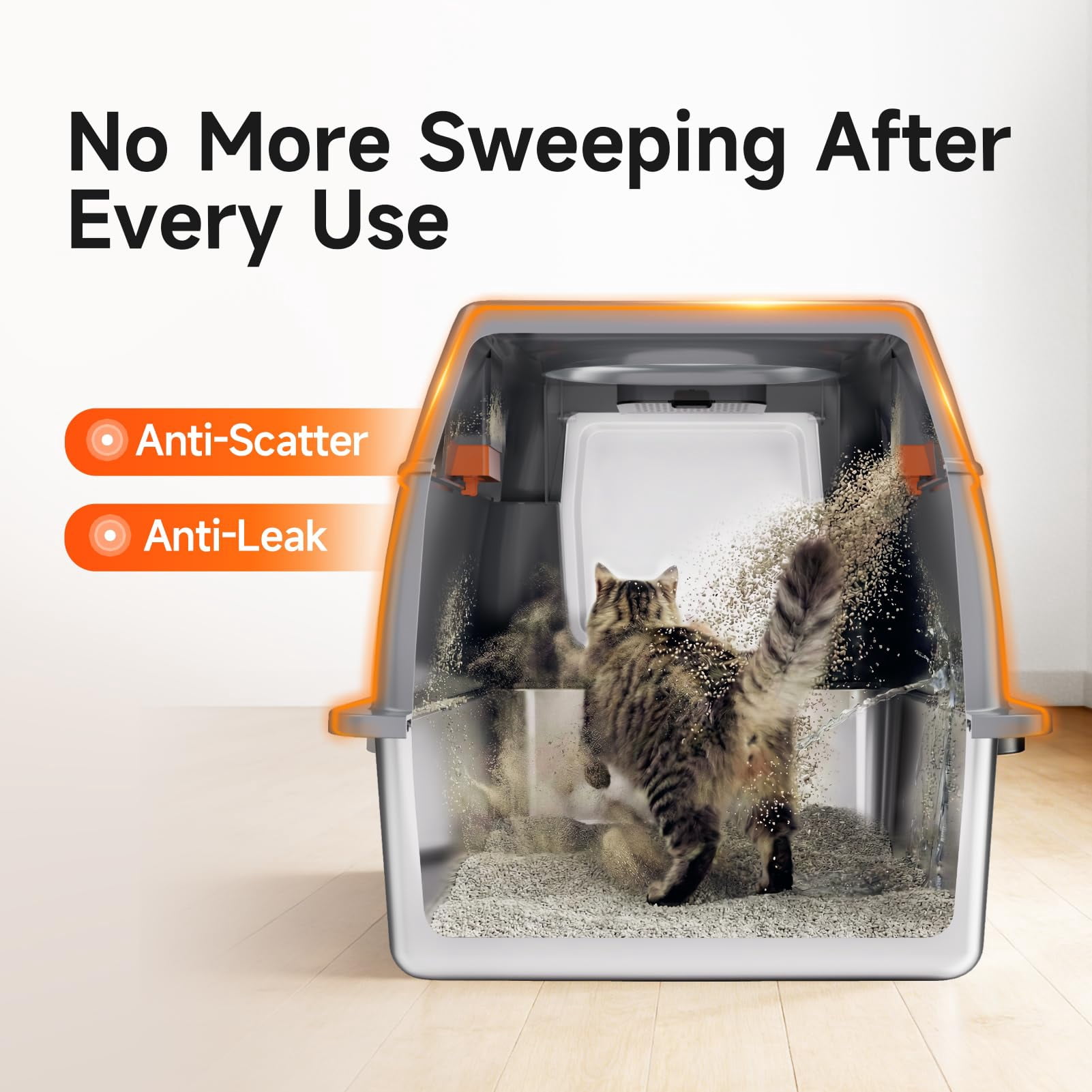 Extra Large Stainless Steel Litter Box With Lid  High Sided Enclosed Metal Cat Pan Dog Proof Front Entry Top Exit Odor Control Easy Clean Leak Includes Mat Scoop & Step Grey
