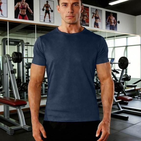 Kalauyu Men's Dry Fit T Shirts Athletic Running Gym Workout Short Sleeve Tee Shirts for Men