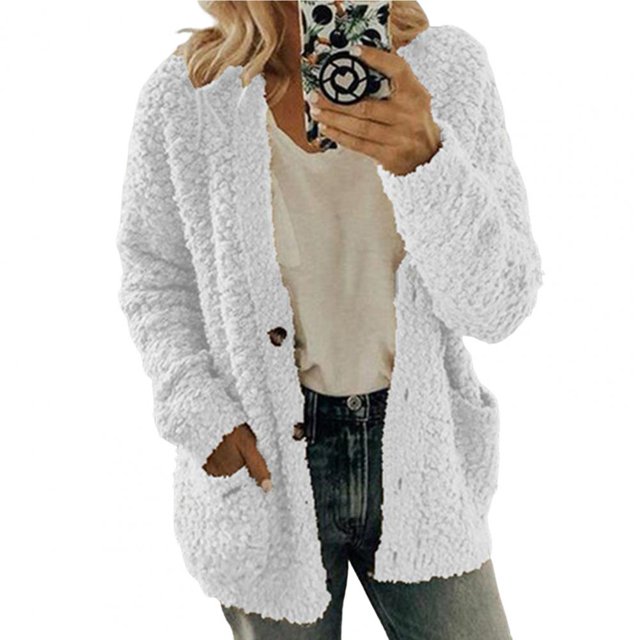 Abrigo de invierno de felpa gruesa para mujer, cárdigan térmico suave de un solo pecho para otoño, suéteres de moda para mujer, sudaderas con botones, prendas de vestir exteriores