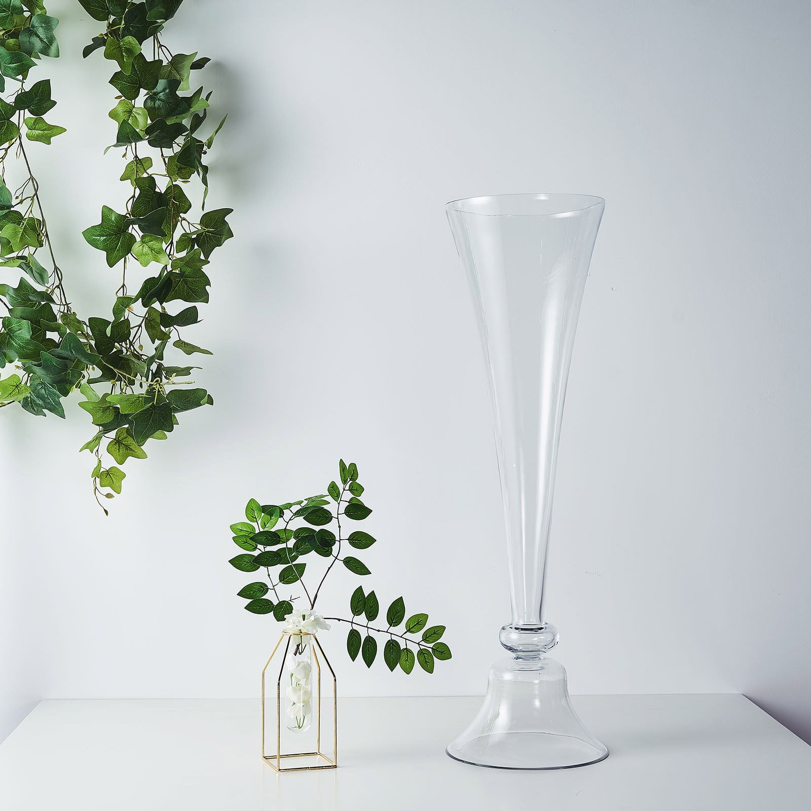 Efavormart Set of 2 | 32" Clear Reversible Clarinet Glass Trumpet Vase ...
