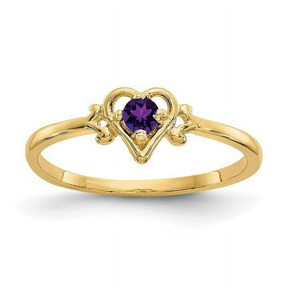 Primal Gold 14 Karat Yellow Gold Amethyst Birthstone Heart Ring