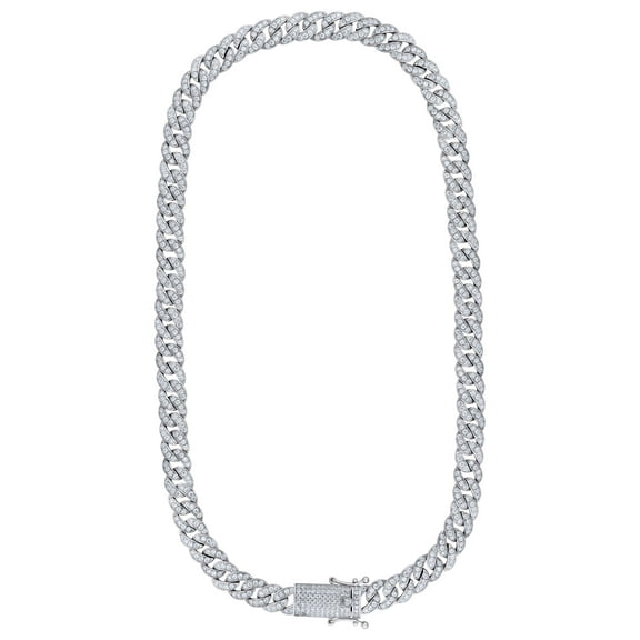925 Sterling Silver Round Cut Moissanite Unisex 9mm Miami Cuban Link Necklace 18" Chain | 16.05 Ct.