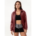 thumbnail image 4 of Women'S Loose Fashion Long Sleeve Lapel Oversized Faux Leather Jacket with Zipper Spring Fall Clothing Wine Red M, 4 of 9