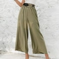 thumbnail image 2 of ShomPort Womens Cotton Linen Pants Elastic High Waist Wide Leg Trousers Full Length Casual Pants with Pockets (Green), 2 of 9