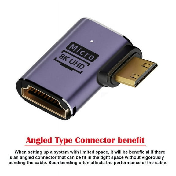 FVH Left Angled Mini HDMI Male to HDMI 2.1 Female UHD Extension Gold Converter Adapter Support 8K 60hz HDTV