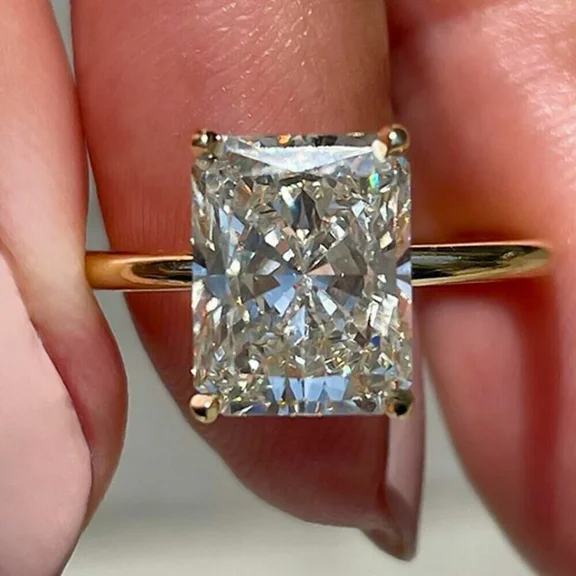 3Ct Radiant Lab Created Diamond Solitaire Engagement Ring 14K Yellow Gold Plated