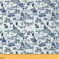 jejeloiu Western Farm Cowboy Fabric by the Yard 1 Yard,Rustic Cow Horse Home Decor Fabric by the Yard,Tropical Botanical Cactus Sewing Fabric For Boys Teens,Breathable Home Decor