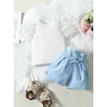 thumbnail image 3 of Musuos Toddler Girl Summer Set 1-6T Round Neck Short Sleeve 3D Petal Ribbed Tops + Solid Color Tie Up Shorts 2 Piece Outfits, 3 of 10
