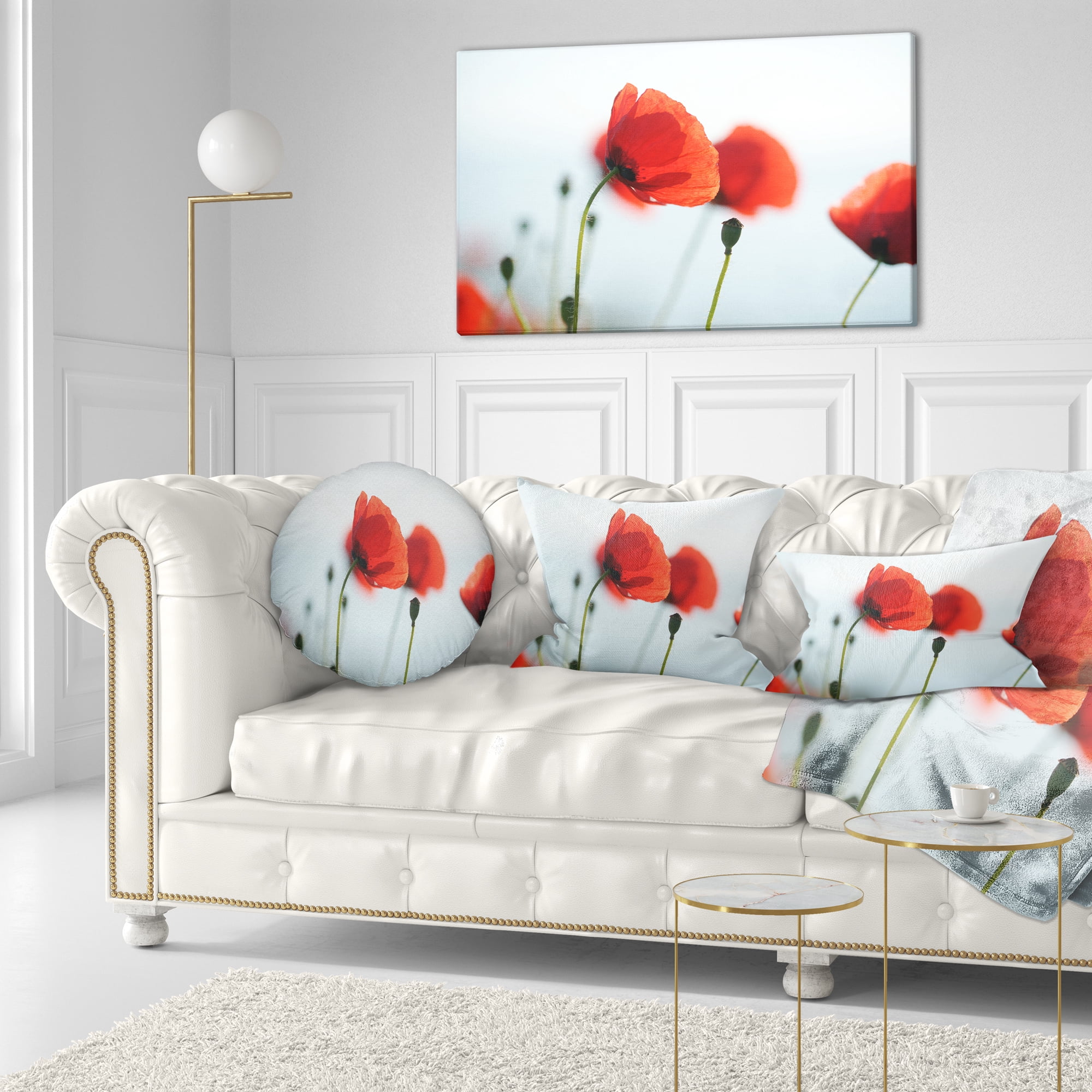 Designart Poppies on Background of Sea - Floral Throw Pillow - 12x20