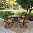 thumbnail image 3 of MEETWARM 5-Piece Outdoor Patio Dining Set, All-Weather Cast Aluminum Patio Conversation Set with 4 Cushions Swivel Rocker Chairs for Backyard Garden Deck and 35.4" Round Table, 2.2" Umbrella Hole, 3 of 7