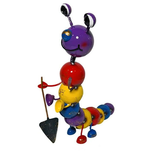 Continental Art Center 24608 Purple Face Caterpillar Metal Garden Statue Holding Shovel