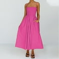 thumbnail image 2 of Wycnly Summer Dresses for Women Fashion Elastic Waist Pleated Swing Spaghetti Strap Pocket Long Dresses 2024 Sleeveless Tube Top Solid Maxi Formal Dress Hot Pink m, 2 of 7