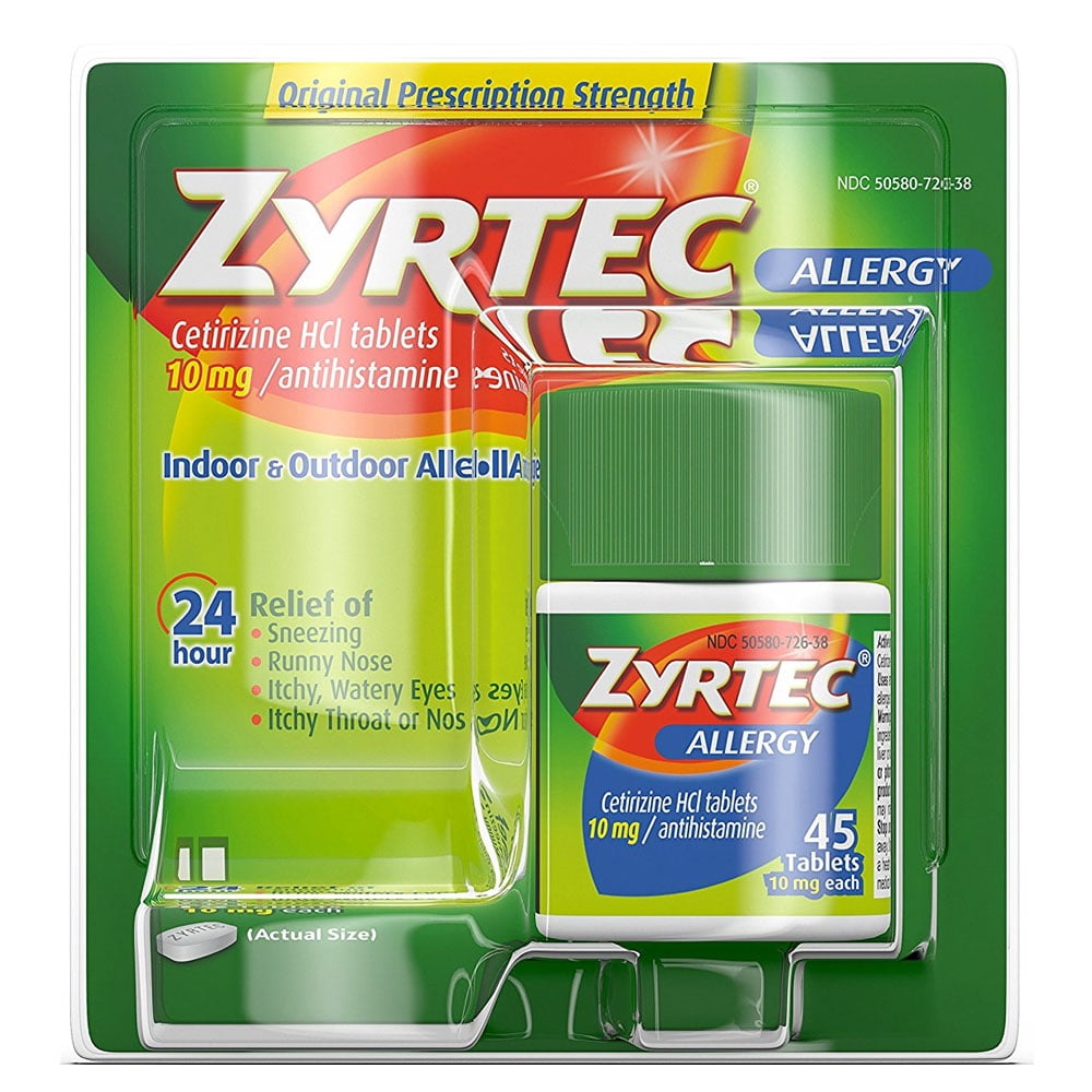 Zyrtec allergy 24 hour tablets, 10 mg, 45 count part no. 20438 (1/ea