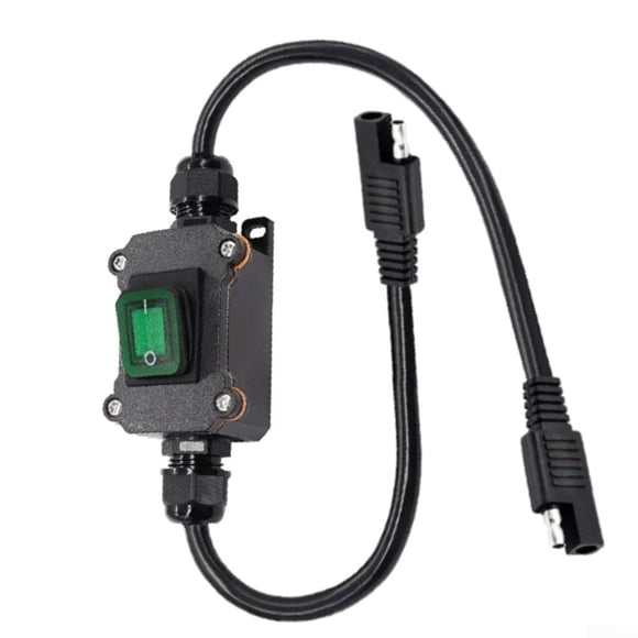 Indicator, IP67 SAE to 20A Outdoor System (Green) Green 12V Built-in Switch with LED Waterproof Cable 14AWG for DC12V-24V Electric