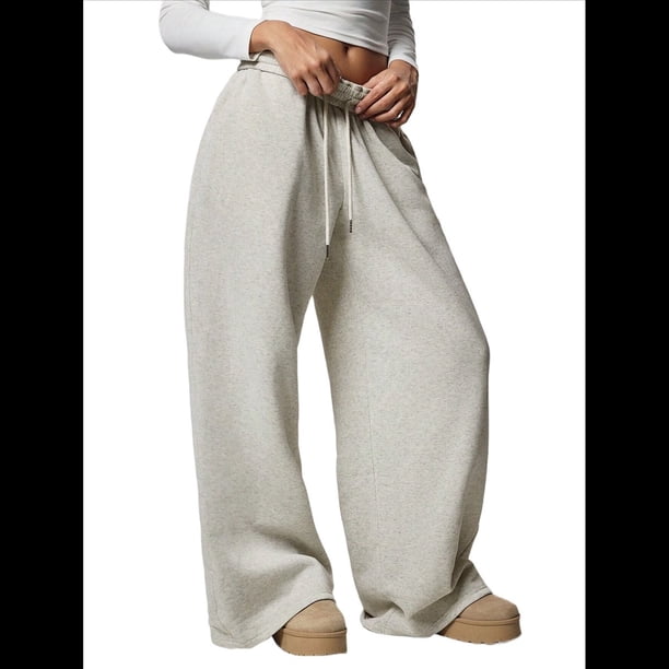 Pantalones Deportivos de Pierna para Mujer, Cintura Alta, Holgados, con Cordón Interior y Pierna Recta. Gris S