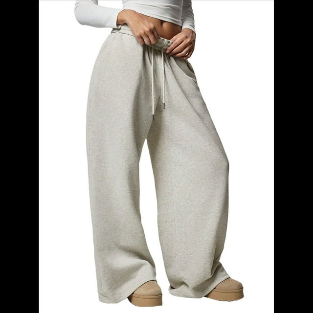 Pantalones Deportivos de Pierna para Mujer, Cintura Alta, Holgados, con Cordón Interior y Pierna Recta. Gris S