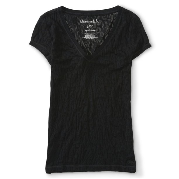 Camiseta Aeropostale con Adornos de Animales Transparentes Mujer Negro XS