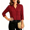 thumbnail image 6 of Warop Women's 3/4 Sleeve Plaid V Neck Blouse Shirt Lightweight Button Down Tops for Office Work Daily Wear, 6 of 7