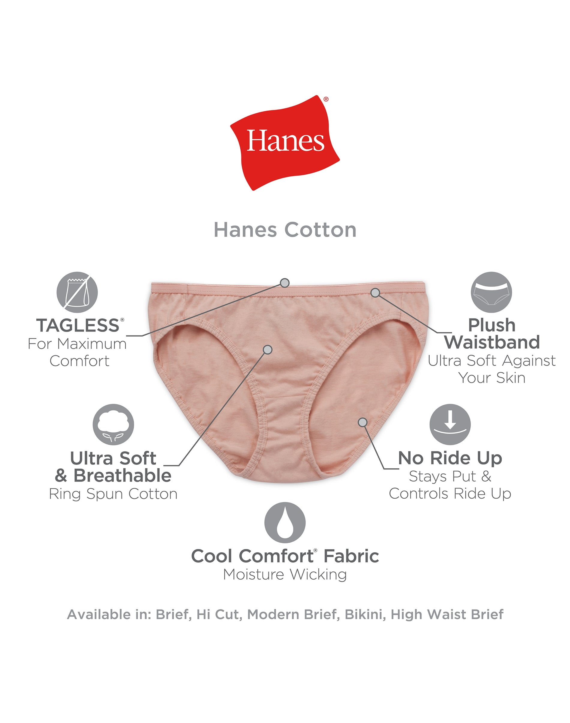 Hanes Women's Cotton Low Rise Brief Underwear, Moisture-Wicking, 6