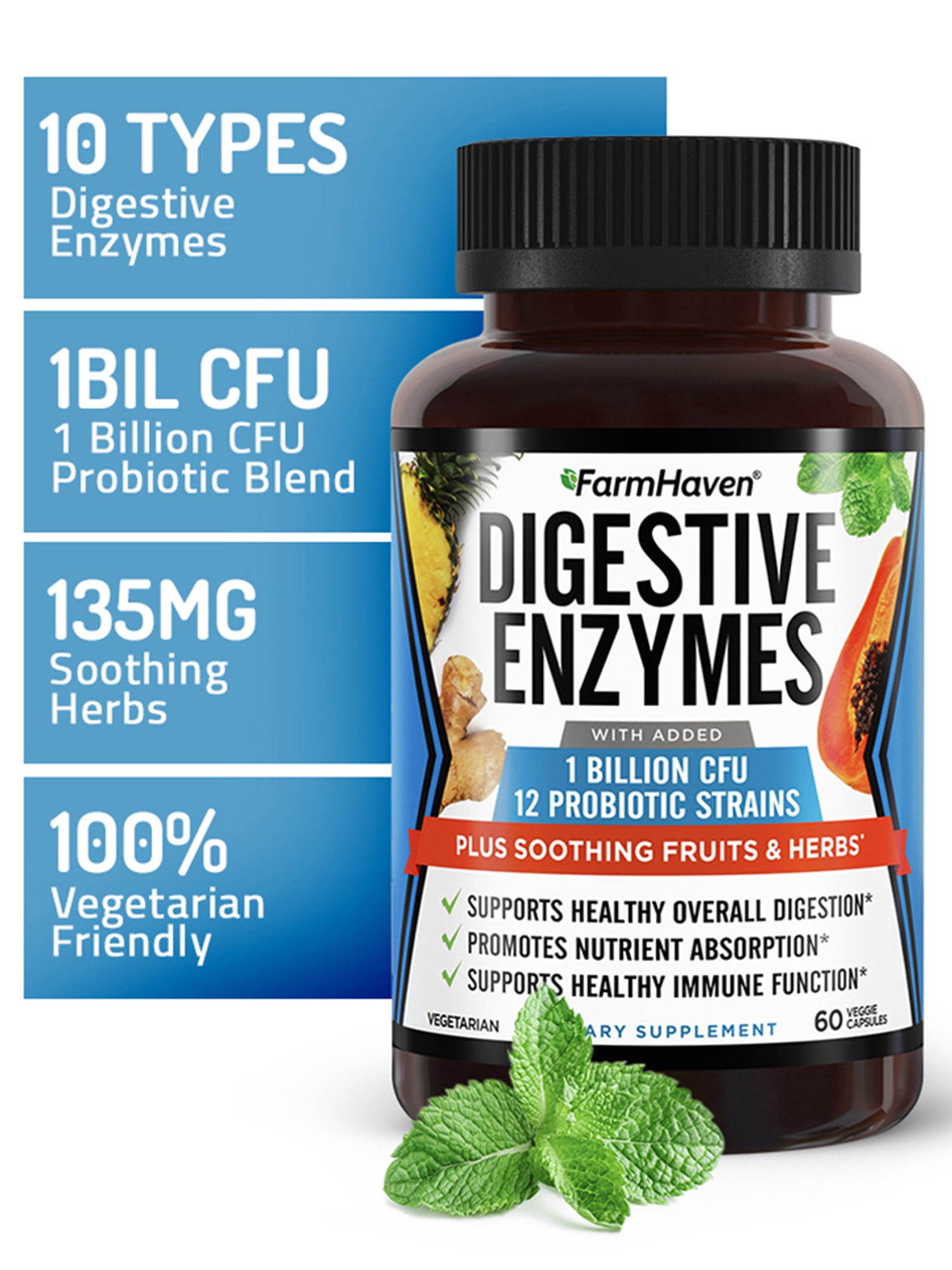Digestive Enzymes with Probiotics | Gut Health, Nutrient Absorption & Bloating Relief | Vegetarian, 60 Capsules