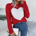 thumbnail image 4 of vigerkar Women's Sweater Heart Knitted Pullover Sweaters Long Sleeve Crewneck Cute Sweaters (Red, L), 4 of 8