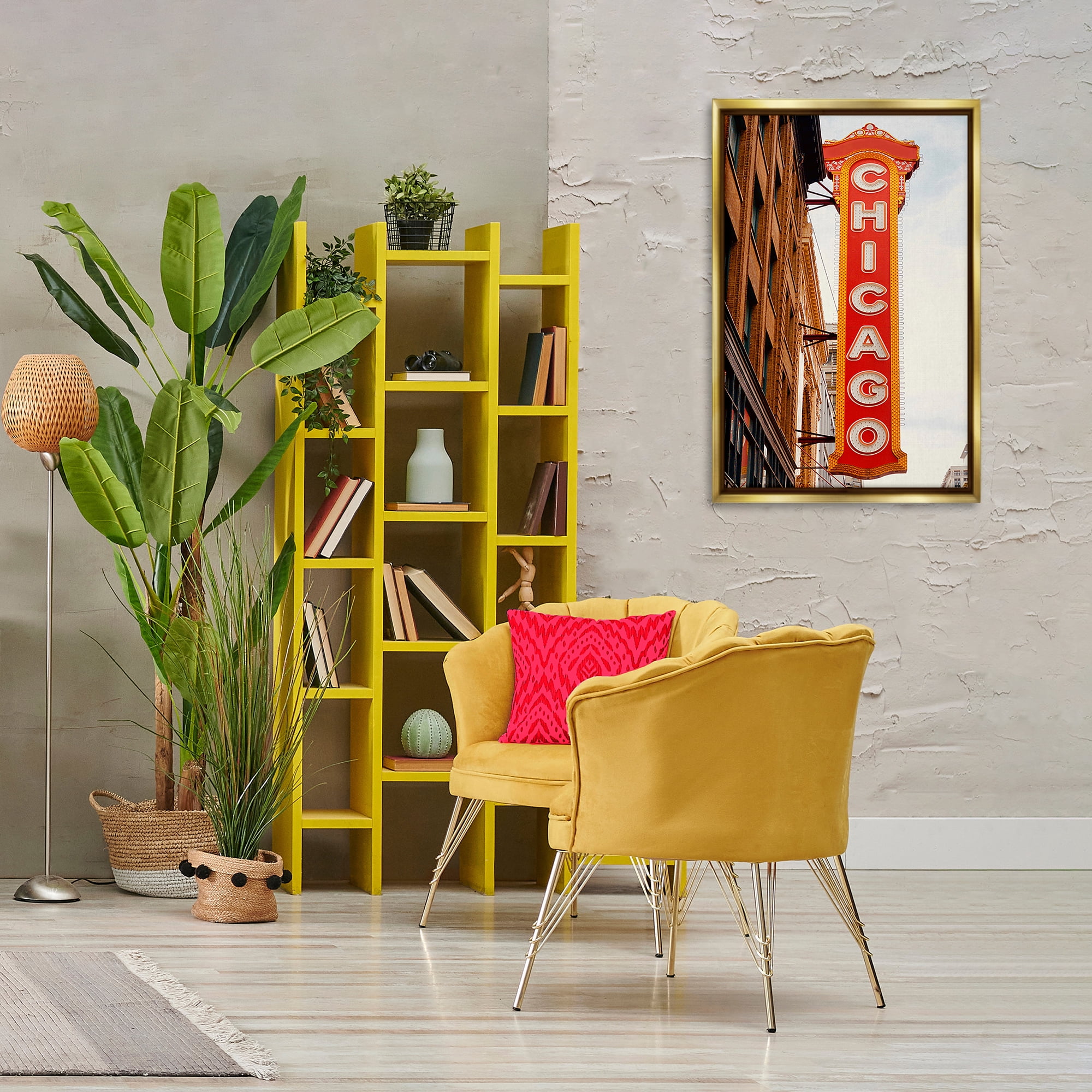 Stupell Industries Chicago City Sign Cities & Countries Photography Gold Floater Framed Canvas Art Print Wall Art, 21 x 31