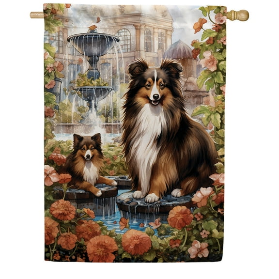 America Forever Spring Summer Collie Dog House Flag 28 x 40 inch Double Sided Collie Puppy Floral Spring House Flag for Outdoor Dog Flag Yard Decoration