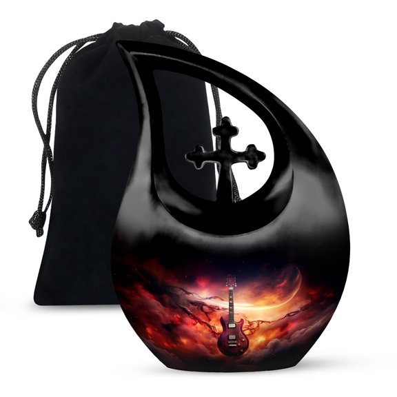 MUKTIVE Guitar Cremation Memorial Urns for Adult Grandfather & Grandmother - Black Large Burial Urn for Ashes Adult for Male & Female - Decorative Urn for Human Ashes 10 Inch