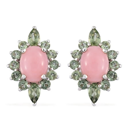 Apatite Wire - Pink Opal Green Apatite Stud Solitaire Earrings 925 Sterling Silver Platinum Plated Gift Jewelry for Women