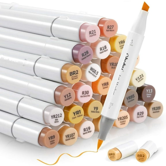 Ohuhu Alcohol Markers Skin Tone 36 Portrait Colors - Refillable Ink - Brush & Chisel Dual Tips