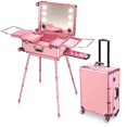 thumbnail image 4 of Estuche plegable de viaje para cosméticos, mesa de maquillaje profesional con espejo LED, carro de equipaje para cosméticos, estuche de equipaje rodante, 4 of 4