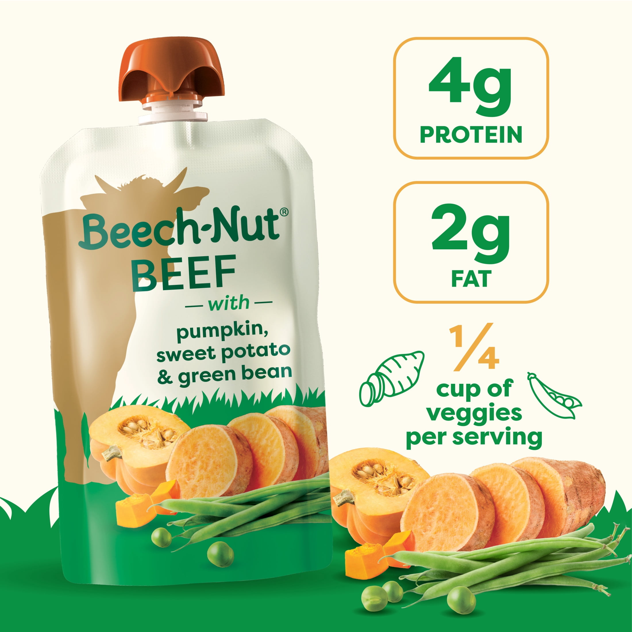 (12 pack) Beech-Nut Stage 2 Beef, Pumpkin, Sweet Potato & Green Bean Baby Food Pouch 3.5 oz