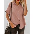 thumbnail image 2 of HOTAPEI Button Down Shirts for Women Casual Vintage V Neck Short Sleeve Tops With Pockets, 2 of 5